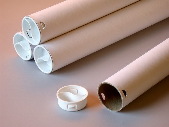 White shipping tubes with plastic end caps